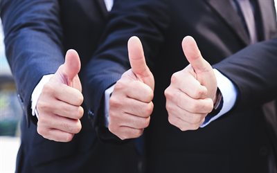 thumbs up, 4k, business people, success concept, business people with thumbs up, business concepts, approval