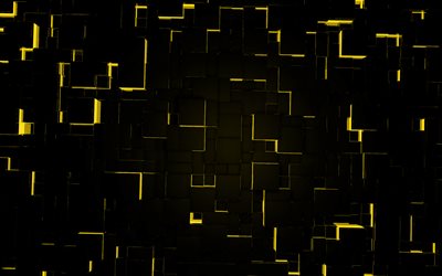 काले पीले 3 डी क्यूब्स पृष्ठभूमि, 3 डी डिजिटल कला पृष्ठभूमि, 3 डी क्यूब्स पृष्ठभूमि, पीली नीयन रोशनी, पीली रोशनी 3 डी पृष्ठभूमि, रचनात्मक लाल 3 डी पृष्ठभूमि