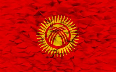 bandiera del kirghizistan, 4k, sfondo poligono 3d, struttura del poligono 3d, giorno del kirghizistan, bandiera del kirghizistan 3d, simboli nazionali del kirghizistan, arte 3d, kirghizistan, paesi dell asia