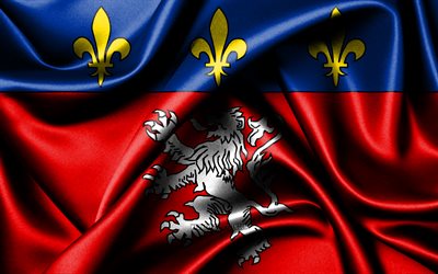 Lyon flag, 4K, French cities, fabric flags, Day of Lyon, flag of Lyon, wavy silk flags, France, Cities of France, Lyon