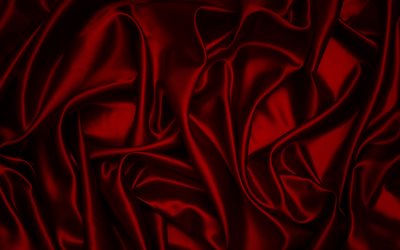 4k, نسيج الحرير الأحمر الداكن, الحرير الأحمر الخلفية, نسيج الحرير, نسيج أحمر موجة الملمس, نسيج نسيج أحمر, نسيج الخلفية موجه