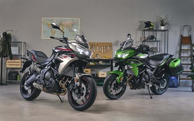 2022, kawasaki versys 650, 4k, vista lateral, exterior, verde versys 650, rojo negro versys 650, japonés de motocicletas, kawasaki