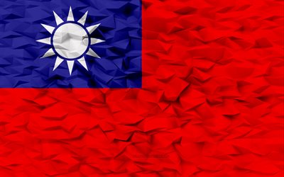 bandiera di taiwan, 4k, sfondo del poligono 3d, struttura del poligono 3d, giorno di taiwan, bandiera di taiwan 3d, simboli nazionali di taiwan, arte 3d, taiwan, paesi dell asia