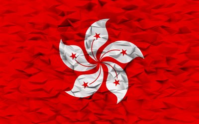 hongkongs flagga, 4k, 3d-polygonbakgrund, hongkongsflagga, 3d-polygonstruktur, hongkongs dag, 3d hongkongsflagga, hongkongs nationella symboler, 3d-konst, hongkong, asien-länder