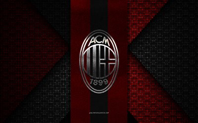 ac milan, serie a, texture tricotée noire rouge, logo ac milan, club de football italien, emblème ac milan, football, milan, italie
