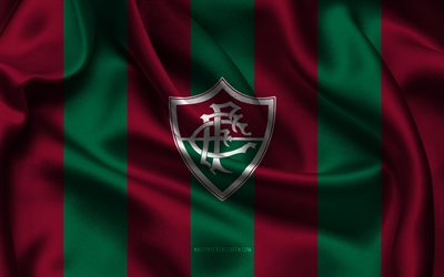 4k, Fluminense FC logo, burgundy green silk fabric, Brazilian football team, Fluminense FC emblem, Brazilian Serie A, Fluminense FC, Brazil, football, Fluminense FC flag, soccer, Fluminense