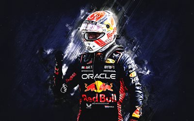 Max Verstappen, Red Bull Racing, Formula 1, Dutch racing driver, F1, Oracle Red Bull Racing, RBR, blue stone background