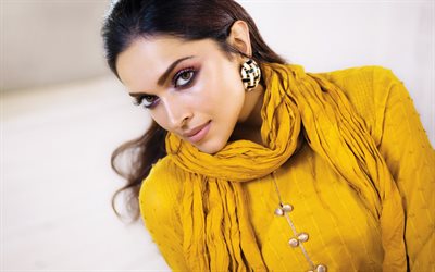 deepika padukone, ritratto, attrice indiana, servizio fotografico, maglione giallo, modello di moda indiano, bella donna