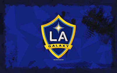 Los Angeles Galaxy grunge logo, 4k, MLS, blue grunge background, soccer, Los Angeles Galaxy emblem, football, Los Angeles Galaxy logo, american soccer club, Los Angeles Galaxy FC, LA Galaxy