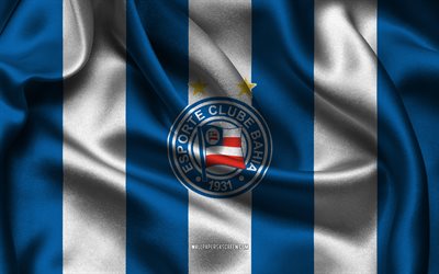 4k, ec bahia  logo, blau weißer seidenstoff, brasilianische fußballmannschaft, ec bahia emblem, brasilianische serie a, eg bahia, brasilien, fußball, ec bahia  flagge, esporte clubr bahia, bahia fc