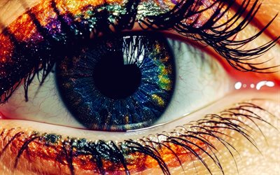 olho feminino, profundidade de cor, olhos lindos, conceitos de maquiagem, olhos, arte, cílios
