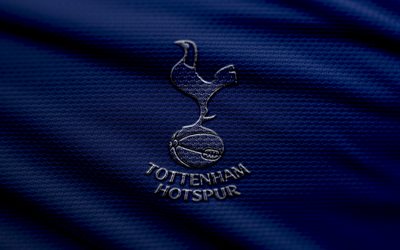Tottenham Hotspur fabric logo, 4k, blue fabric background, Premier League, bokeh, soccer, Tottenham Hotspur logo, football, Tottenham Hotspur emblem, english football club, Tottenham Hotspur FC