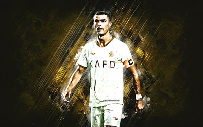 Cristiano Ronaldo, CR7, Al Nassr FC, Portuguese footballer, golden stone background, football, Saudi Arabia, Al-Nassr FC