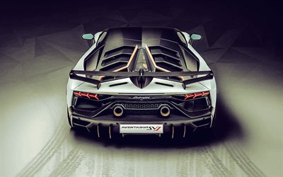 2024, Lamborghini Aventador SVJ, rear view, exterior, hypercar, gray Lamborghini Aventador, Aventador tuning, italian sports cars, Lamborghini