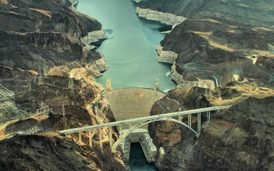 후버 댐, dam, 애리조나, 강, 네바다, top view, 미국