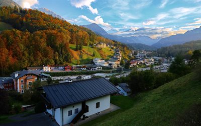 panoraama, koti, näkymä, metsä, berchtesgaden, kunta, saksa