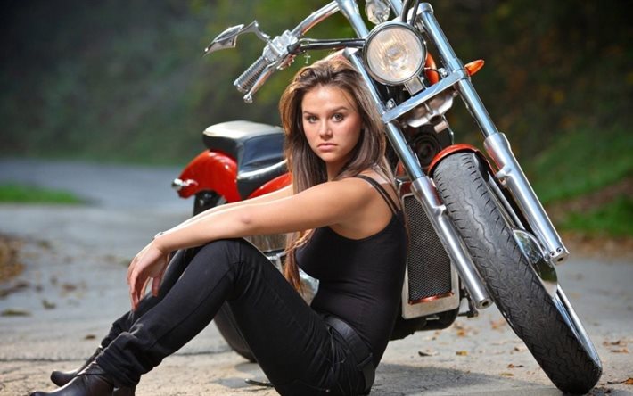moto, route, photoshoot, vélo, modèle de mode, des photos de filles