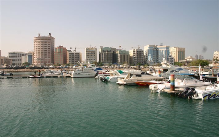 edificio, yacht, la città, manama, il cielo, bahrain, pier