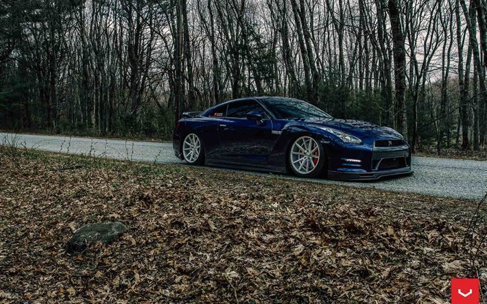 vossen, drives, coupe, tuning, r35, autumn, gtr, nissan, track, wheels