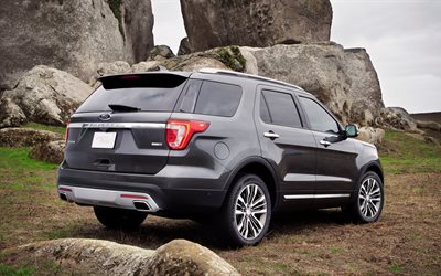 2016, ford explorer, boulders, platinum, rear view