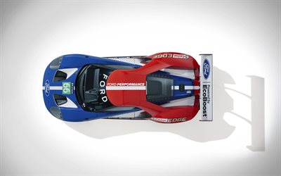 2016, race, the mans, top view, ford gt, racing car