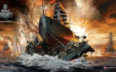 2015, affisch, värld av krigsskepp, nagato, japan, fartyg, onlinespel, wargaming