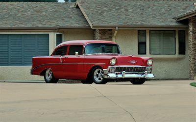 retrô, resto mod, cupê, cruzador, chevy 210, chevrolet, street rod, 1956, vermelho, eua