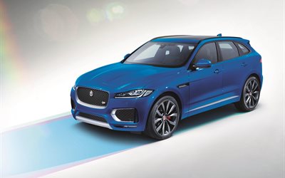 En 2017, le jaguar, la f-pace, première édition, jaguar, de croisement, de bleu