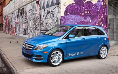 blue, 2015, mercedes-benz, urban, b-class, electric drive, graffiti