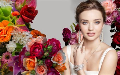 modell, 2015, blommor, miranda kerr, dekoration, armband