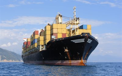 transport, ship, boat, container, cargo ship, sea
