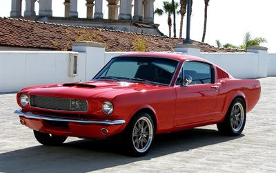 1965, ford mustang, fastback, resto mod, retro, punainen