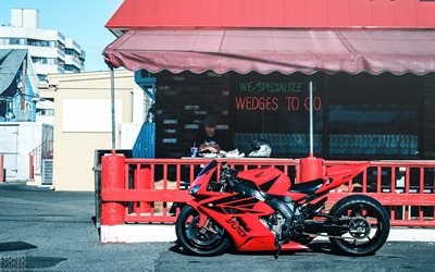 cbr1000rr, هوندا, الدراجة, الأحمر, مقهى, المدينة