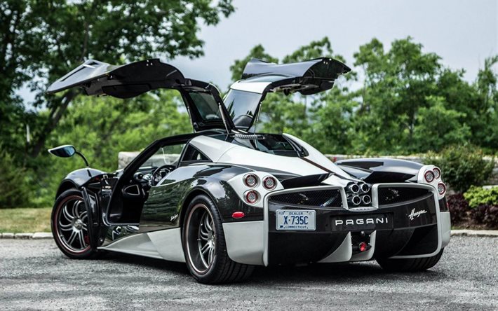 car, huayr to pagani, the king, open doors, rear view