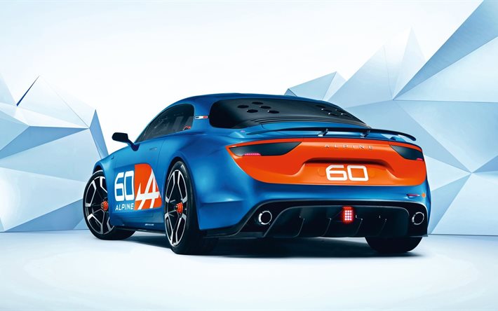 bil, 2015, renault alpine, blå, firande, koncept, vy bakifrån