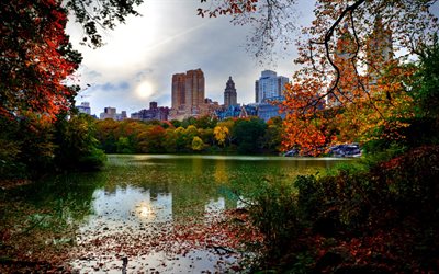 autunno, città, new york, manhattan, architettura, centrale, parco, central park, panorama, edificio
