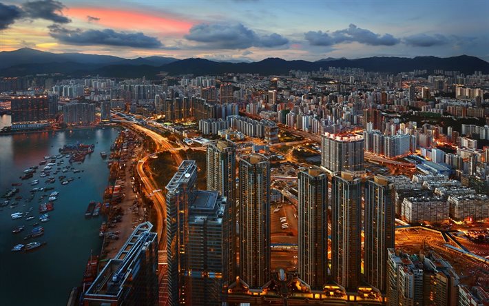 शहर, महानगर, गगनचुंबी इमारतों, हाँग काँग, चित्रमाला, डेस्कटॉप वॉलपेपर