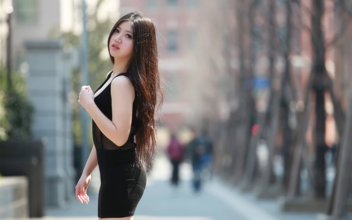 アジア, モデル, 通り, 写真の女の子