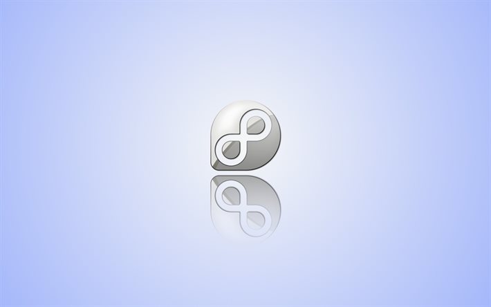 linux fedora, logotyp, kreativ, minimal, blå bakgrund