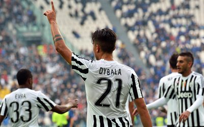 Juventus, Dybala, goal, 2017, football stars, Paulo Dybala, footballers, Juve, Italy, Serie A