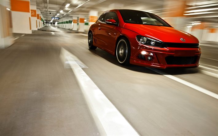 Volkswagen Scirocco, 2017, rosso sport coupe tuning Scirocco, strada, velocità, le auto tedesche, Volkswagen
