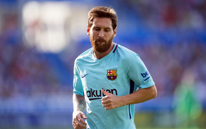 Lionel Messi, il Barcellona FC, Spagna, T-shirt blu, Catalogna, La Liga, ritratto
