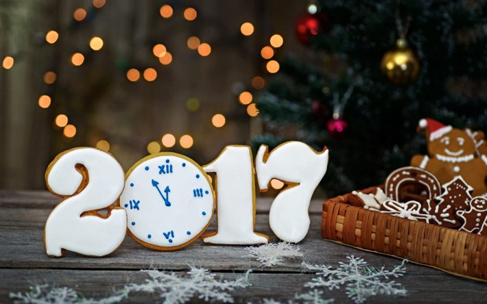 gott nytt år 2017, xmas cookies, oskärpa, jul, nyår