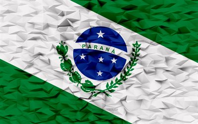bandeira do paraná, 4k, estados do brasil, fundo de polígono 3d, paranaflag, textura de polígono 3d, dia do paraná, 3d bandeira do paraná, símbolos nacionais brasileiros, arte 3d, paraná, brasil