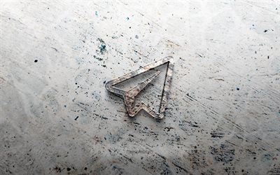 logotipo de piedra de telegrama, 4k, fondo de piedra, logotipo de telegrama 3d, redes sociales, creativo, logotipo de telegrama, arte grunge, telegrama