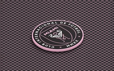 4k, Inter Miami CF isometric logo, 3d art, American soccer club, isometric art, Inter Miami CF, pink background, MLS, USA, soccer, isometric emblem, Inter Miami CF logo