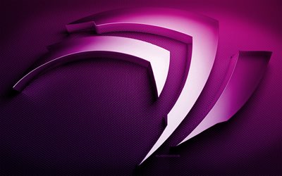 nvidian violetti logo, luova, nvidia 3d logo, violetti metalli tausta, tuotemerkit, taideteos, nvidia metallinen logo, nvidia