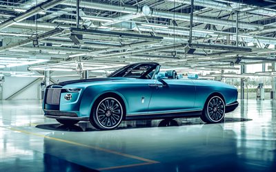 4k, Rolls-Royce Boat Tail, parking, 2022 cars, blue cabriolet, luxury cars, HDR, british cars, Rolls-Royce