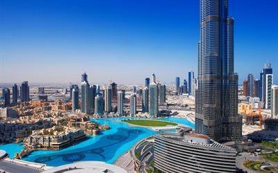 los rascacielos, las fuentes, el Burj Khalifa, Dubai, Emiratos Árabes Unidos, EMIRATOS árabes unidos