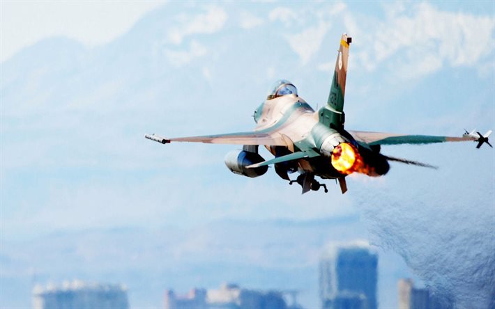 fighter, General Dynamics F-16 Fighting Falcon, avion militaire, en vol